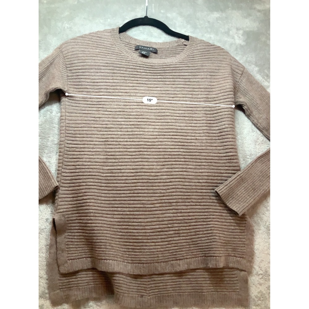 Tahari Womens Merino Wool Blend Ribbed Back Button Sweater Tan Brown XS - Picture 6 of 9